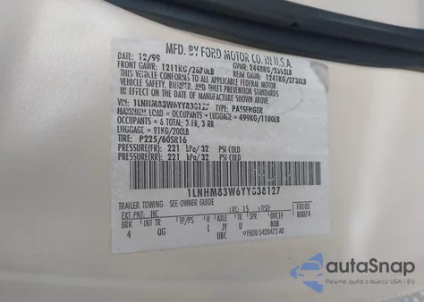 2000 Lincoln Town Car Cartier from USA, damaged, VIN 1LNHM83W6YY838127